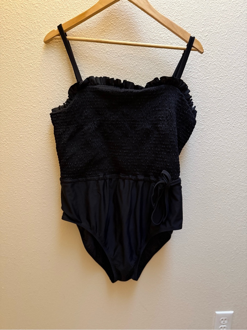Anthropologie Black Shirred One-Piece Swimsuit with Side Tie